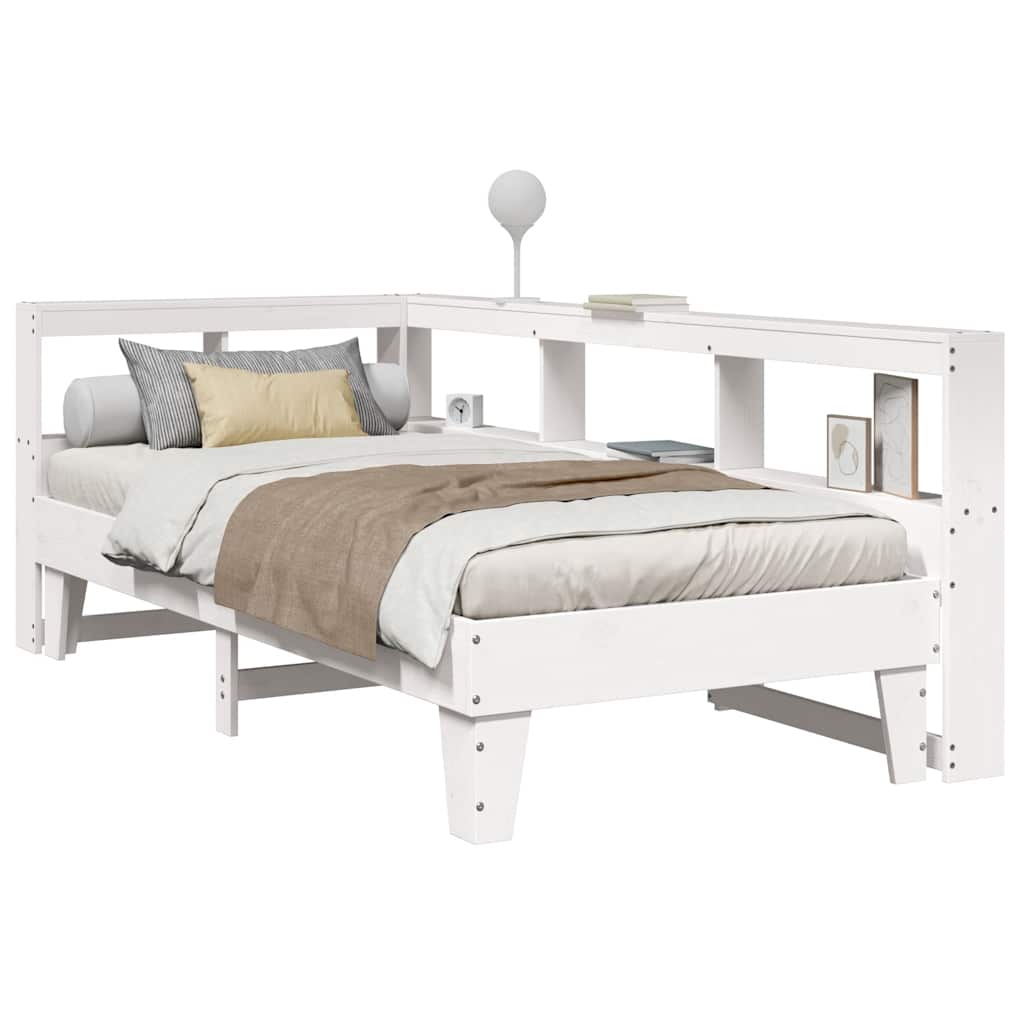 Bed met boekenkast zonder matras grenenhout wit 75x190 cm