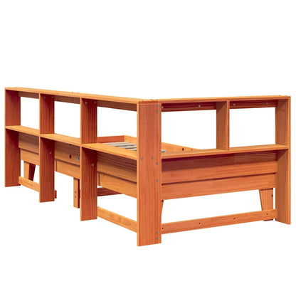 Bed met boekenkast zonder matras grenenhout wasbruin 75x190 cm