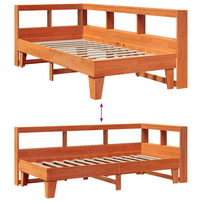 Bed met boekenkast zonder matras grenenhout wasbruin 75x190 cm