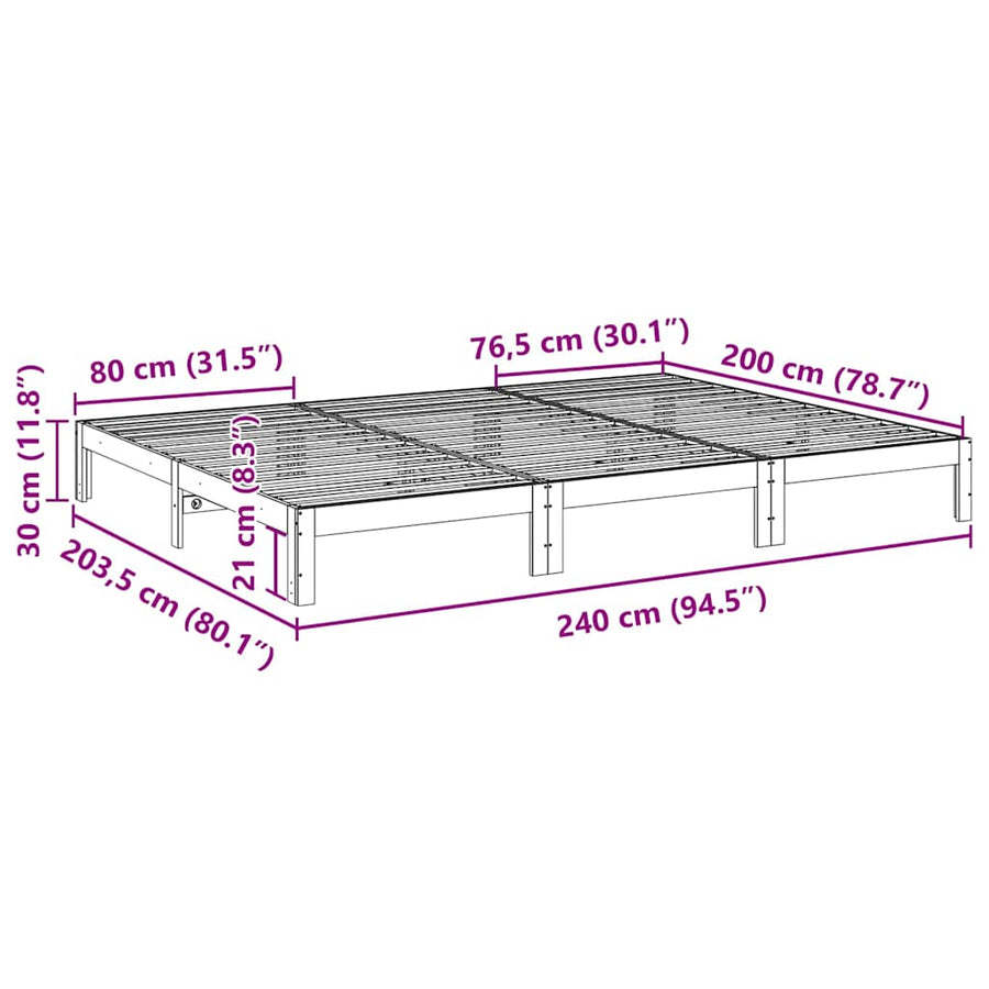 Bedframe zonder matras 240x200 cm massief grenenhout wasbruin