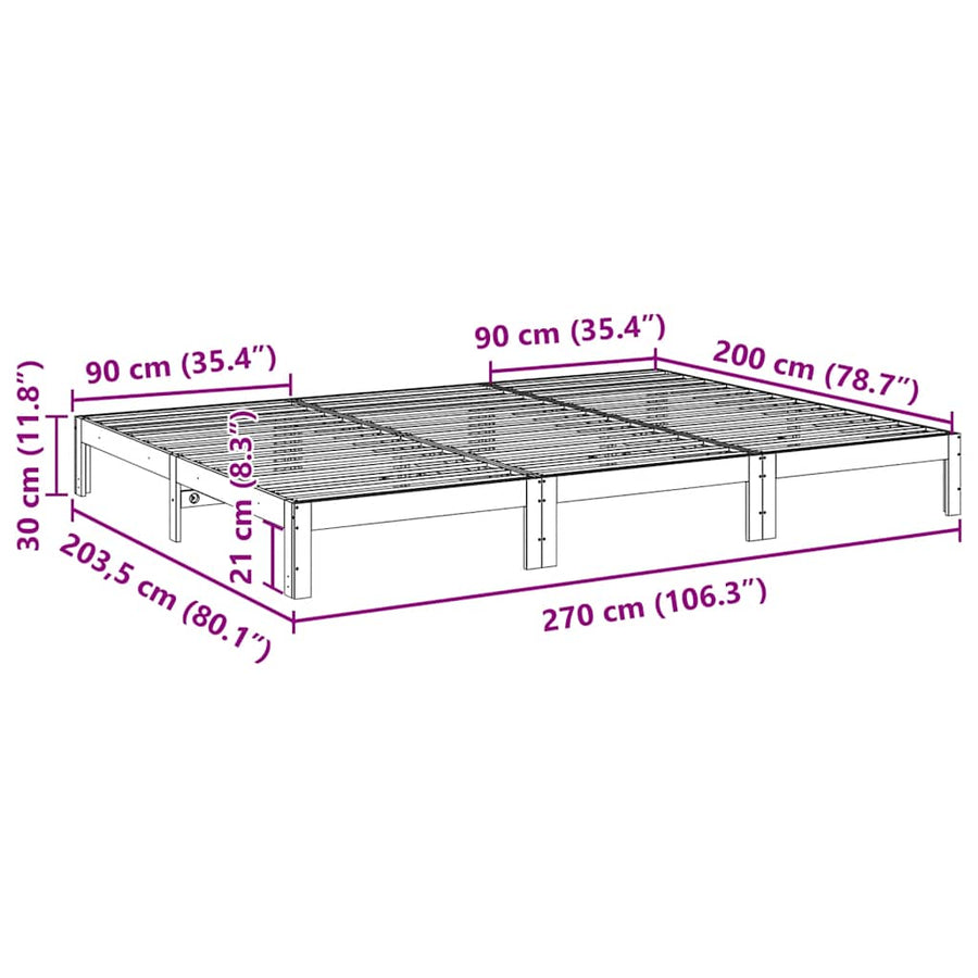 Bedframe Family Zonder Matras Massief Grenenhout 270 x 200 cm Wit
