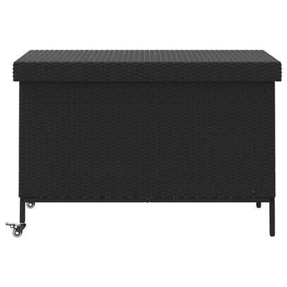 Tuinbox met wielen 110x55x73 cm poly rattan zwart