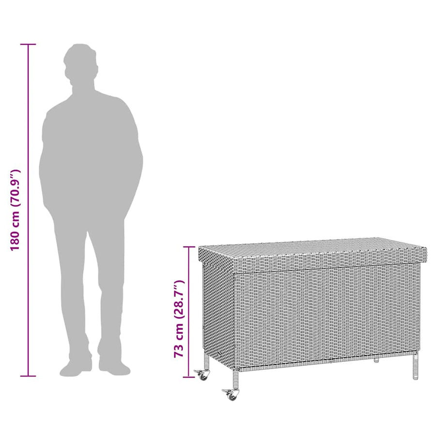 Tuinbox met wielen 110x55x73 cm poly rattan bruin