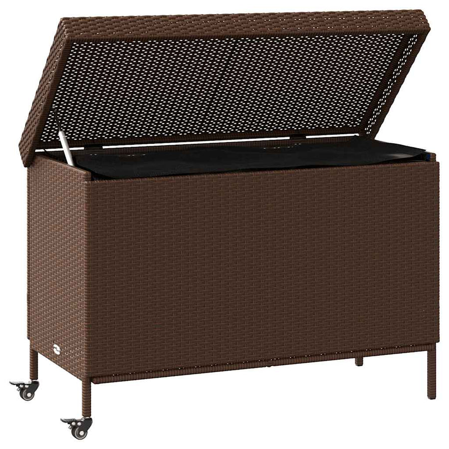 Tuinbox met wielen 110x55x73 cm poly rattan bruin