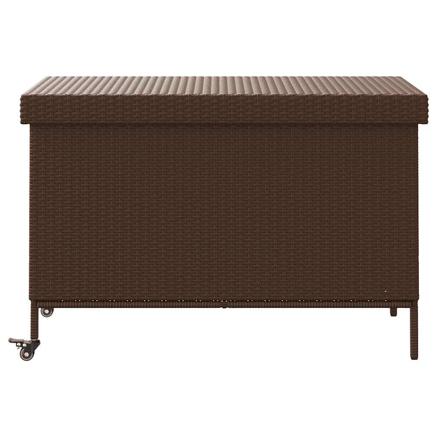 Tuinbox met wielen 110x55x73 cm poly rattan bruin
