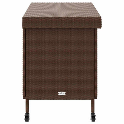 Tuinbox met wielen 110x55x73 cm poly rattan bruin