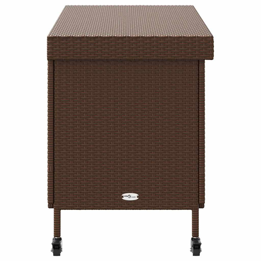 Tuinbox met wielen 110x55x73 cm poly rattan bruin