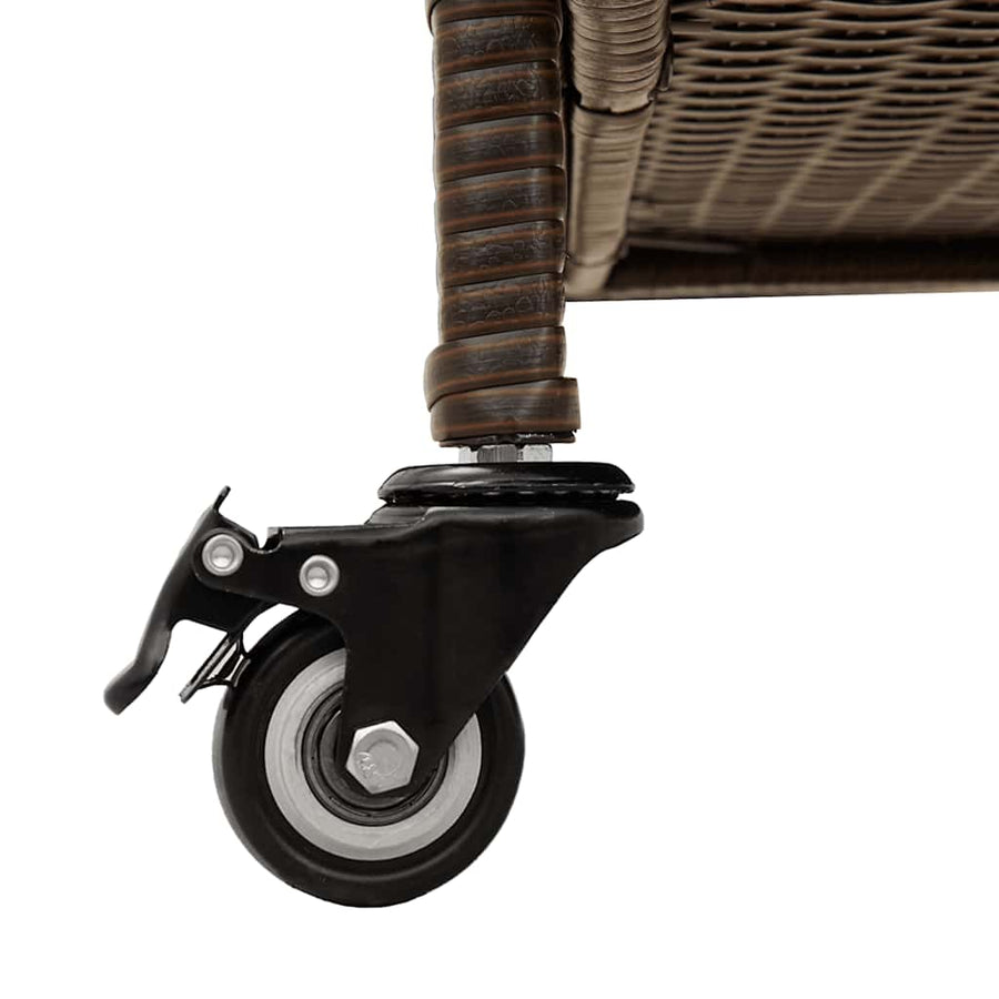 Tuinbox met wielen 110x55x73 cm poly rattan bruin
