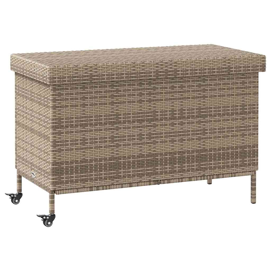 Tuinbox met wielen 110x55x73 cm poly rattan grijs