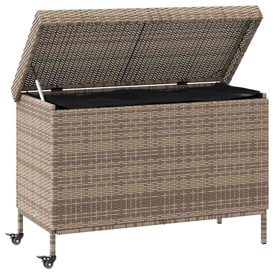 Tuinbox met wielen 110x55x73 cm poly rattan grijs