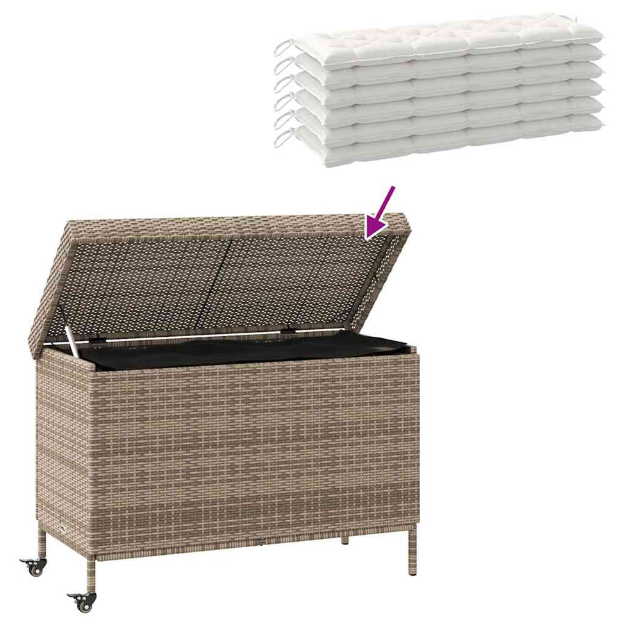 Tuinbox met wielen 110x55x73 cm poly rattan grijs