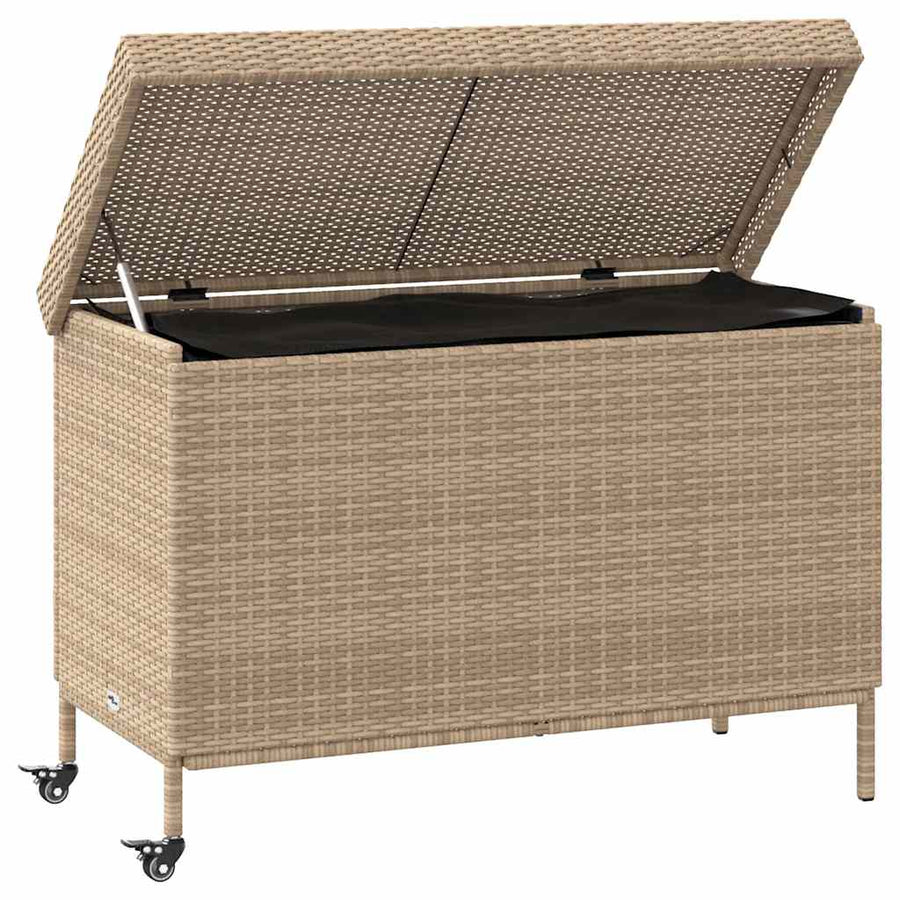 Tuinbox met wielen 110x55x73 cm poly rattan gemengd beige