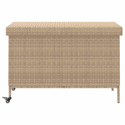 Tuinbox met wielen 110x55x73 cm poly rattan gemengd beige