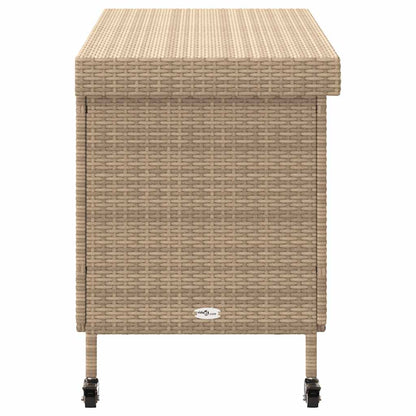 Tuinbox met wielen 110x55x73 cm poly rattan gemengd beige