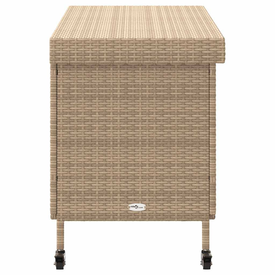 Tuinbox met wielen 110x55x73 cm poly rattan gemengd beige