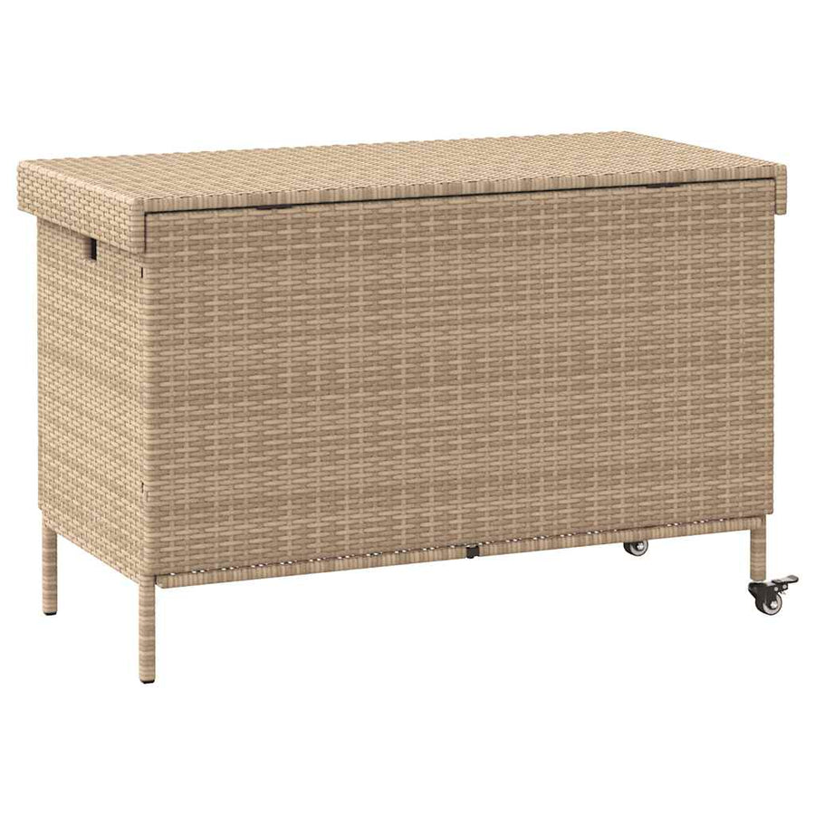 Tuinbox met wielen 110x55x73 cm poly rattan gemengd beige