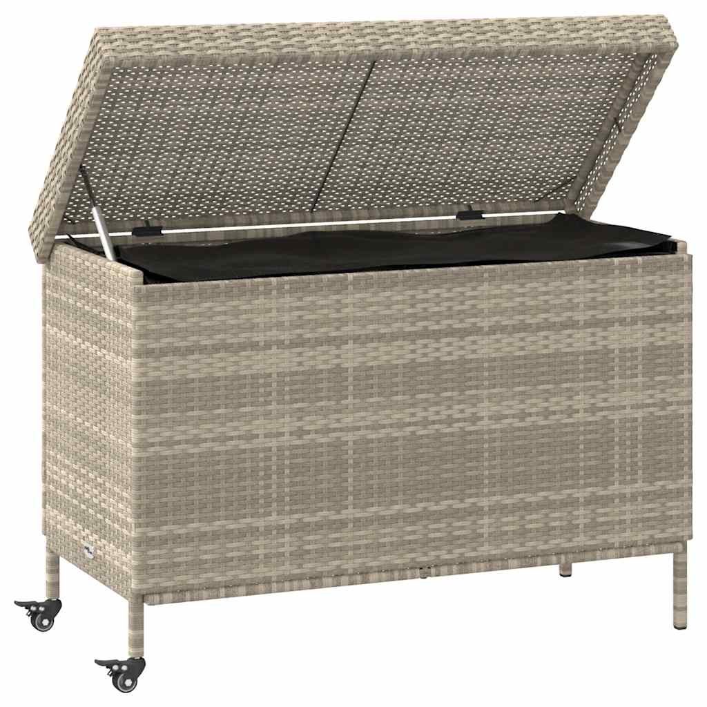 Tuinbox met wielen 110x55x73 cm poly rattan lichtgrijs