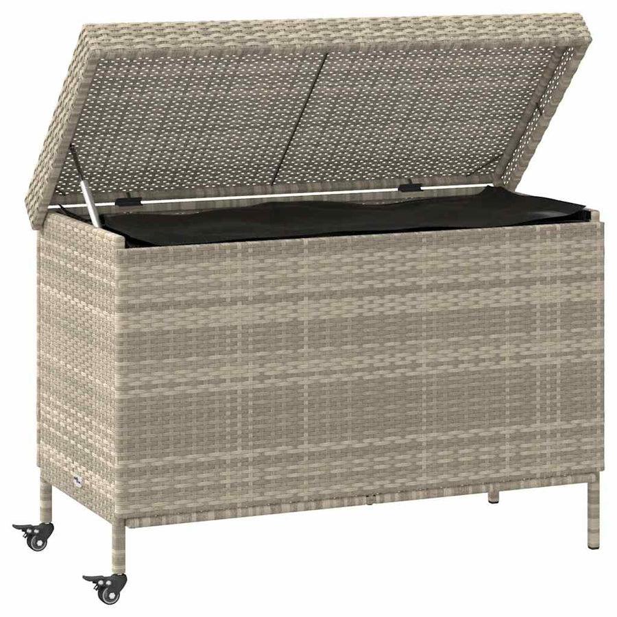 Tuinbox met wielen 110x55x73 cm poly rattan lichtgrijs