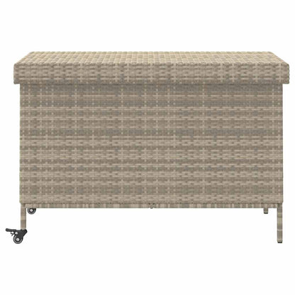Tuinbox met wielen 110x55x73 cm poly rattan lichtgrijs