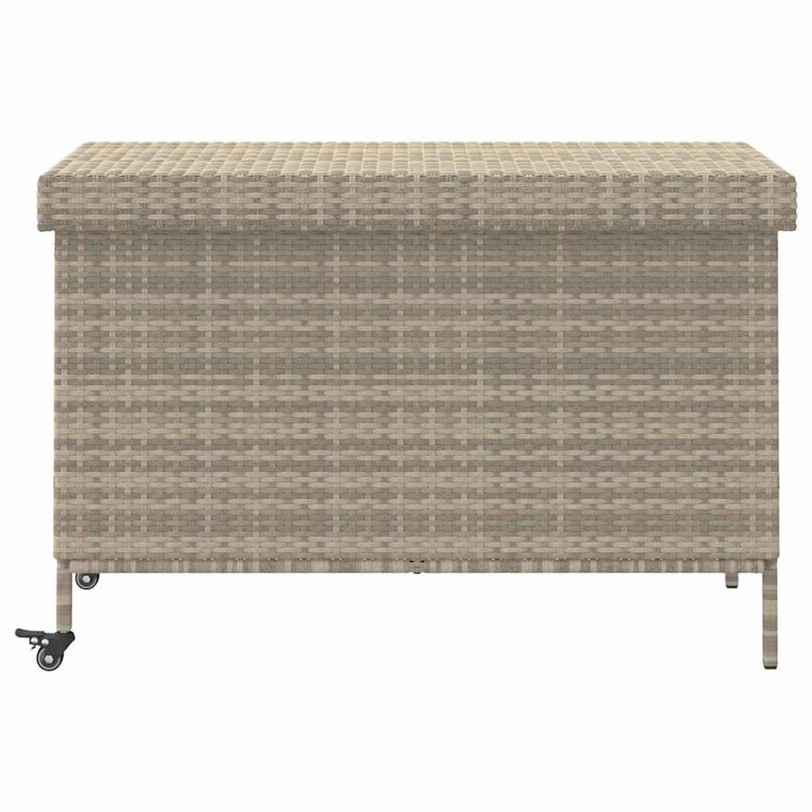 Tuinbox met wielen 110x55x73 cm poly rattan lichtgrijs