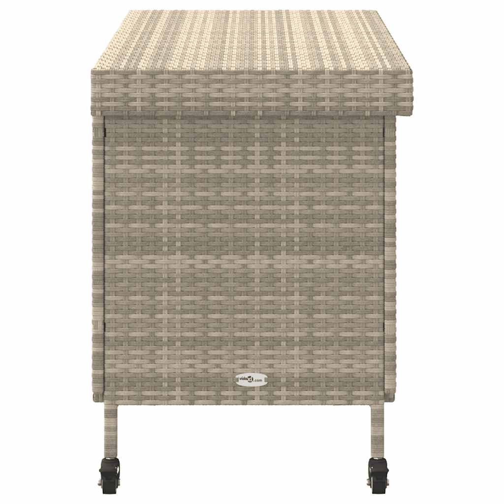 Tuinbox met wielen 110x55x73 cm poly rattan lichtgrijs