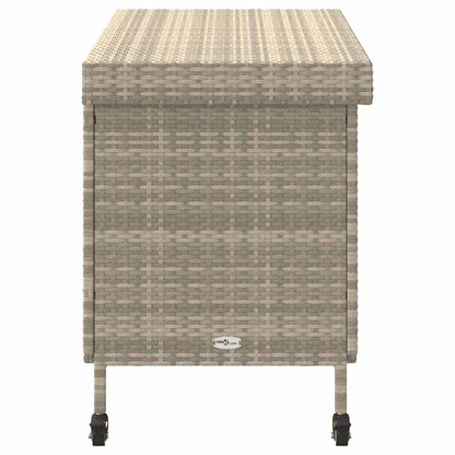 Tuinbox met wielen 110x55x73 cm poly rattan lichtgrijs