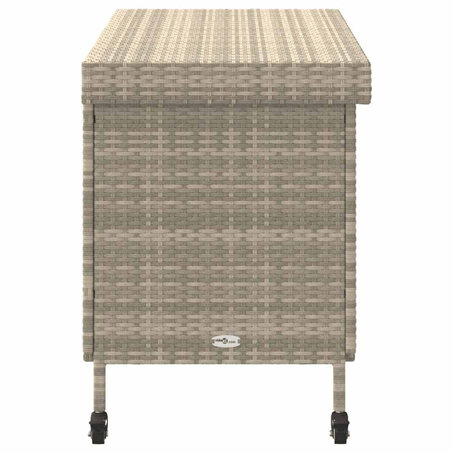 Tuinbox met wielen 110x55x73 cm poly rattan lichtgrijs