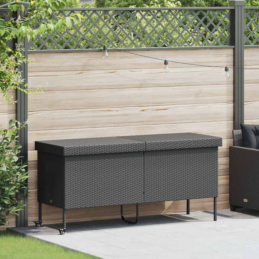 Tuinbox met wielen 160x55x75 cm poly rattan zwart