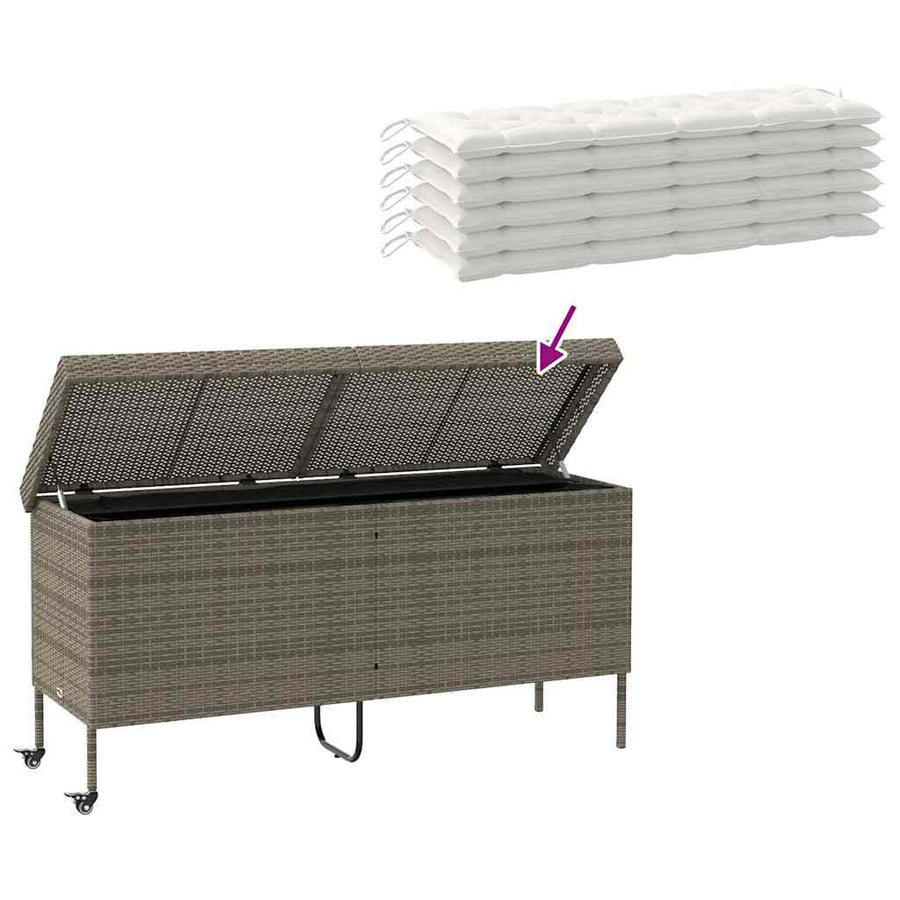 Tuinbox met wielen 160x55x75 cm poly rattan grijs