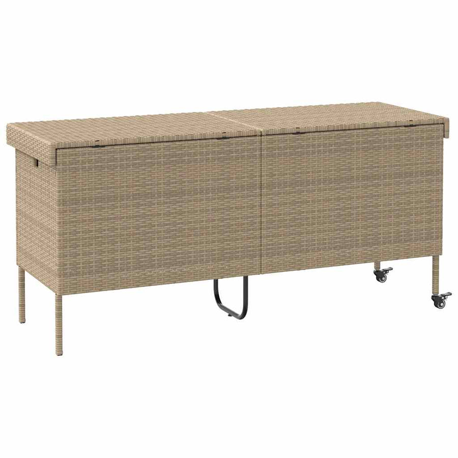Tuinbox met wielen 160x55x75 cm poly rattan beige