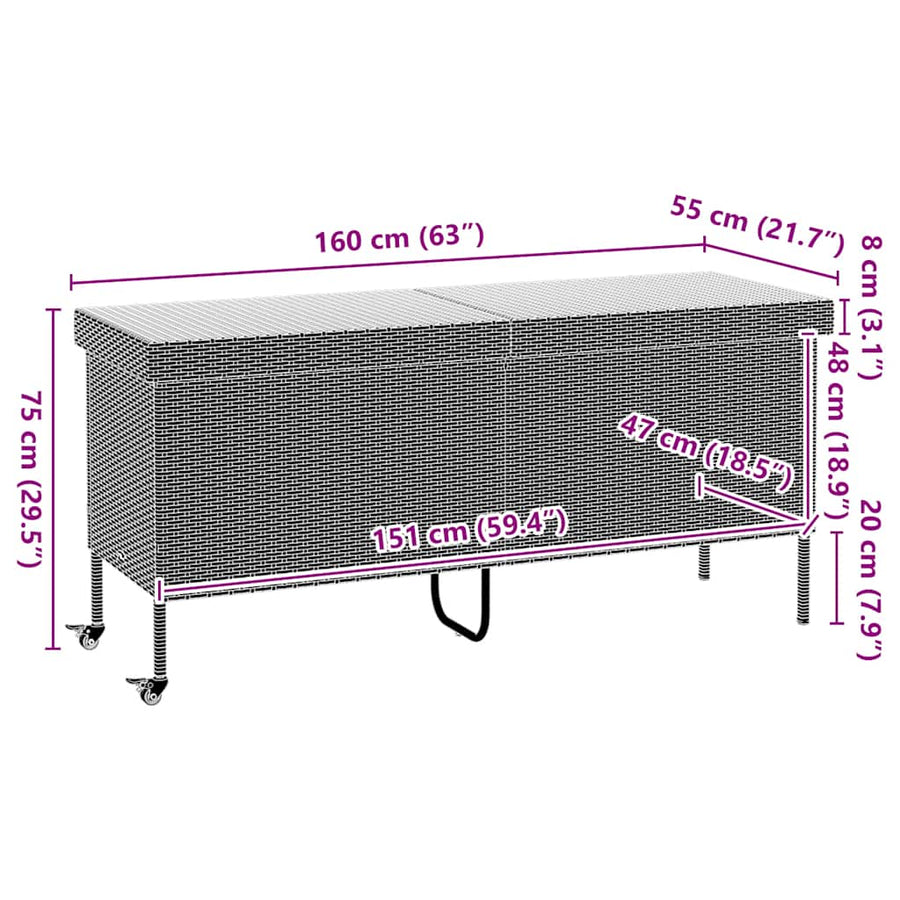 Tuinbox Met Wielen Poly Rattan 160 x 55 x 75 cm Lichtgrijs