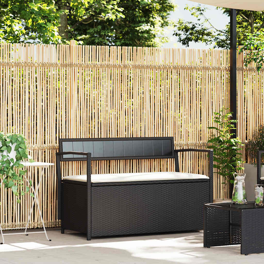 Tuinbank Met Kussen, Polyrotan Zwart En Crèmewit