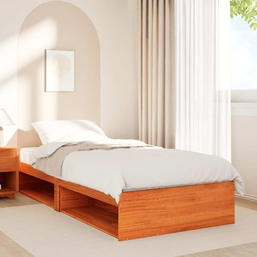 Bedbank met matras wasbruin 100x200 cm massief grenenhout