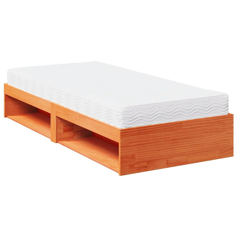 Bedbank met matras wasbruin 100x200 cm massief grenenhout