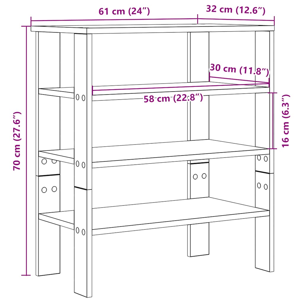 Schoenenrek 61x32x70 cm bewerkt hout gerookt eikenkleurig
