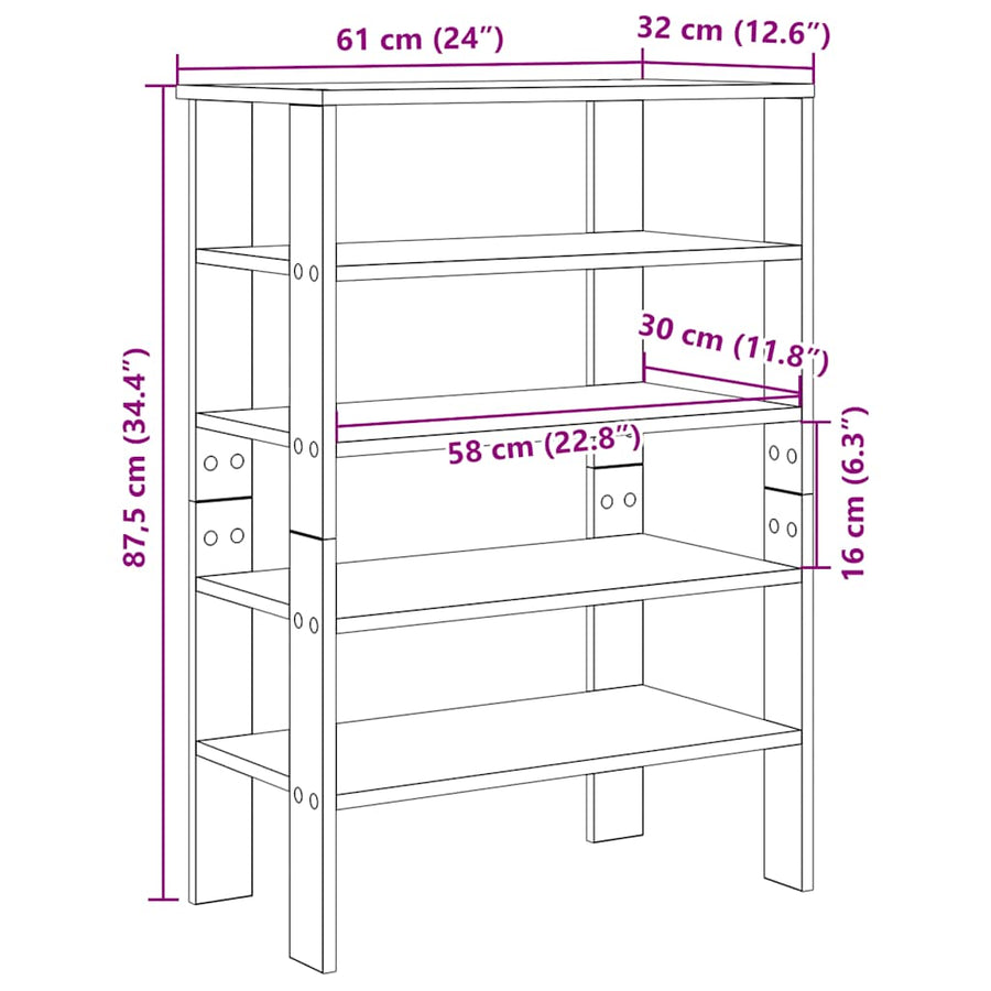 Schoenenrek 61x32x87,5 cm bewerkt hout grijs sonoma eikenkleur