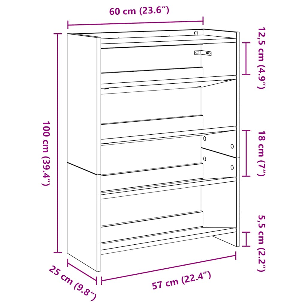 Schoenenrek 80x25x61,5 cm bewerkt hout sonoma eikenkleurig