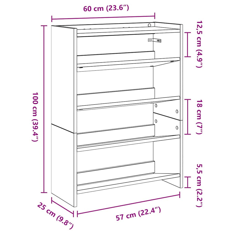Schoenenrek 80x25x61,5 cm bewerkt hout sonoma eikenkleurig