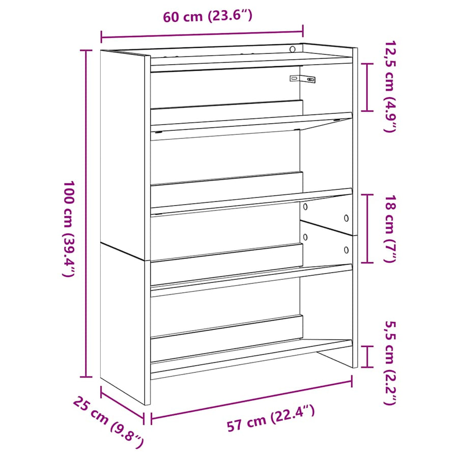 Schoenenrek 80x25x61,5 cm bewerkt hout betongrijs