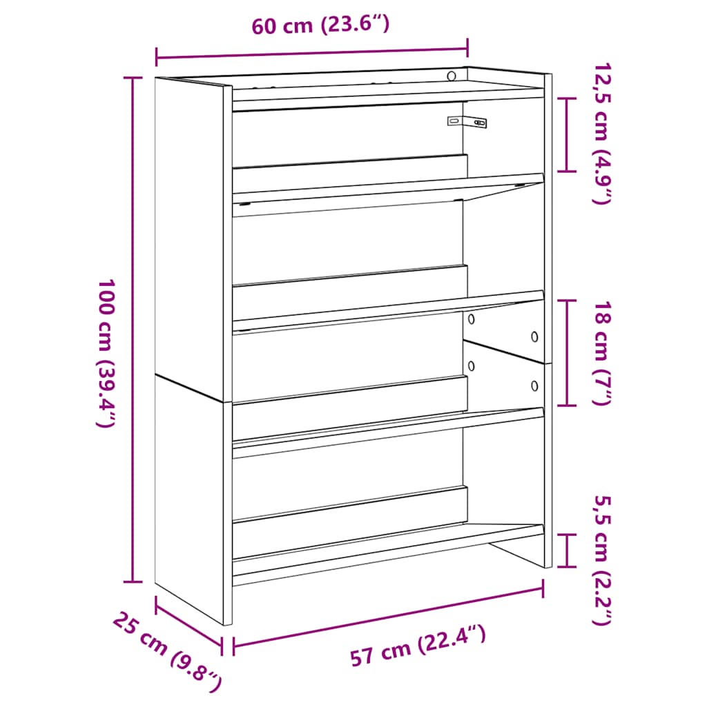 Schoenenrek 80x25x61,5 cm bewerkt hout gerookt eikenkleurig