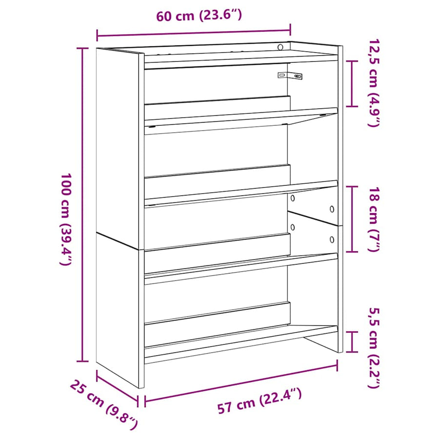 Schoenenrek 80x25x61,5 cm bewerkt hout grijs sonoma eikenkleur