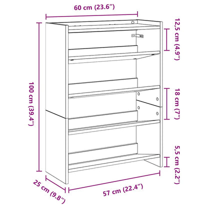 Schoenenrek 80x25x61,5 cm bewerkt hout oud houtkleurig