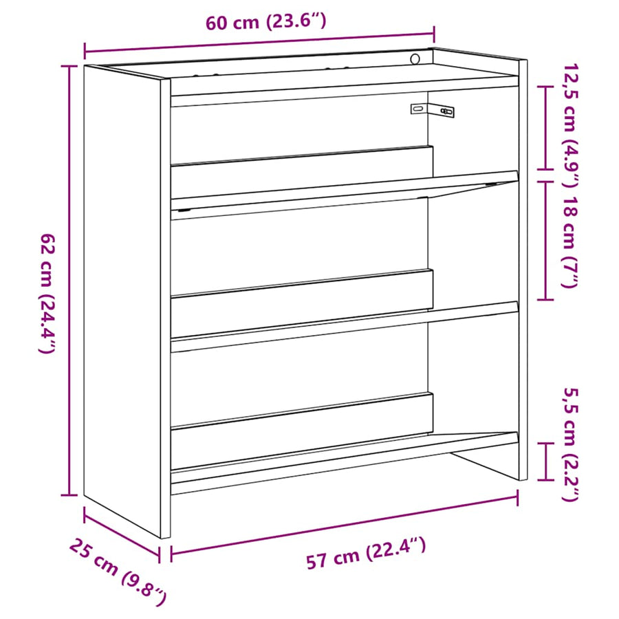 Schoenenrek 60x25x62 cm bewerkt hout zwart