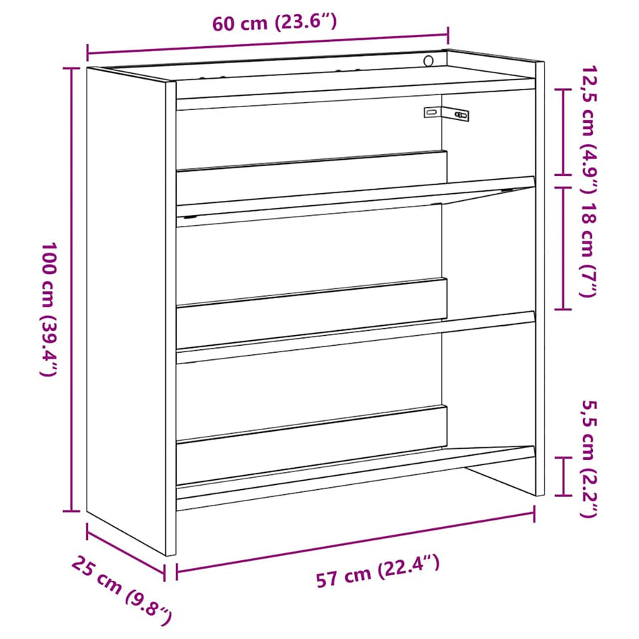 Schoenenrek 60x25x62 cm bewerkt hout betongrijs