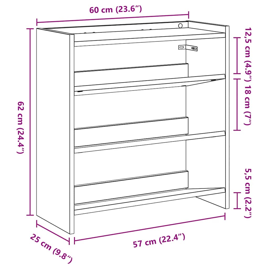Schoenenrek 60x25x62 cm bewerkt hout gerookt eikenkleurig