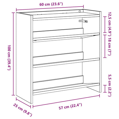 Schoenenrek 60x25x62 cm bewerkt hout grijs sonoma eikenkleurig