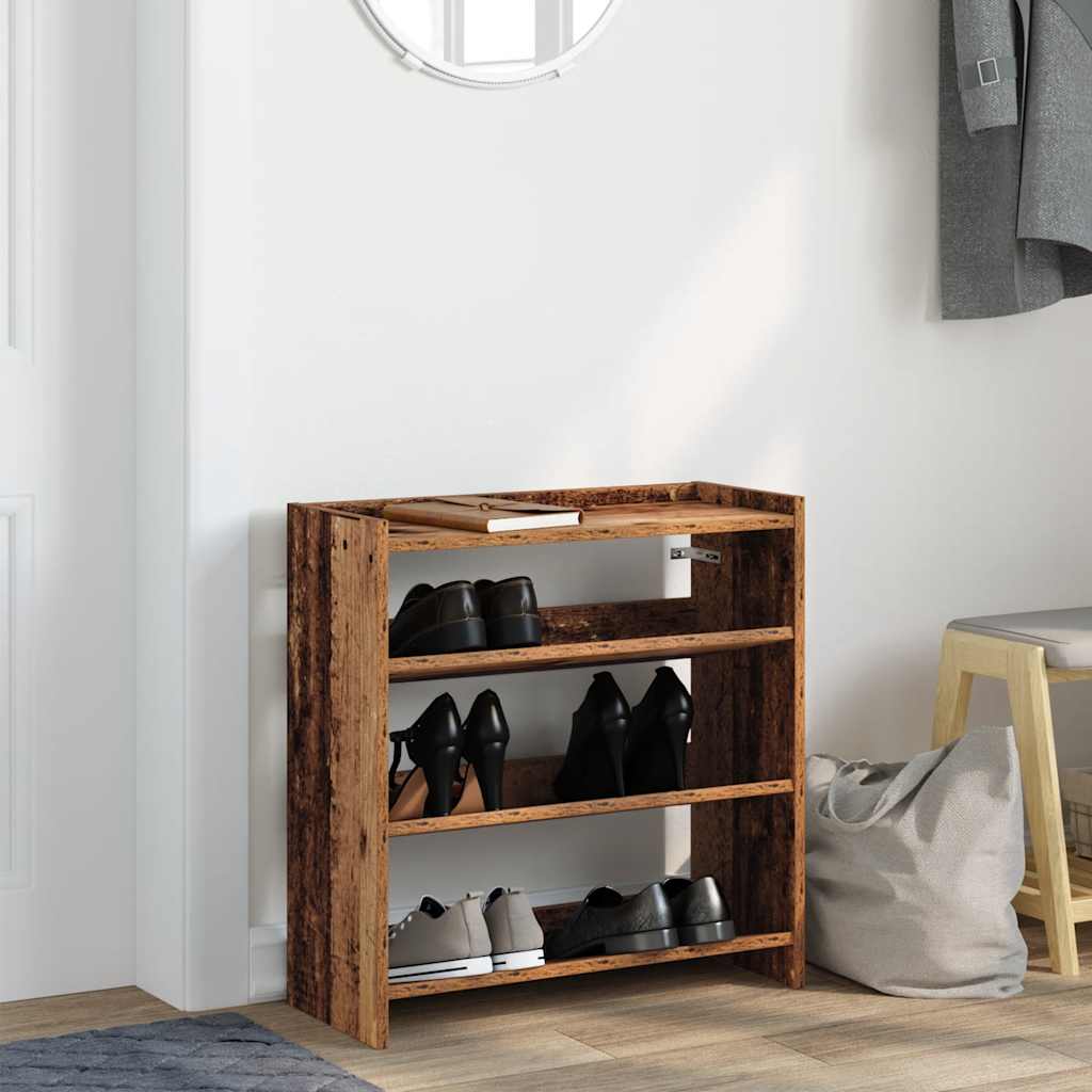 Schoenenrek 60x25x62 cm bewerkt hout oud houtkleurig