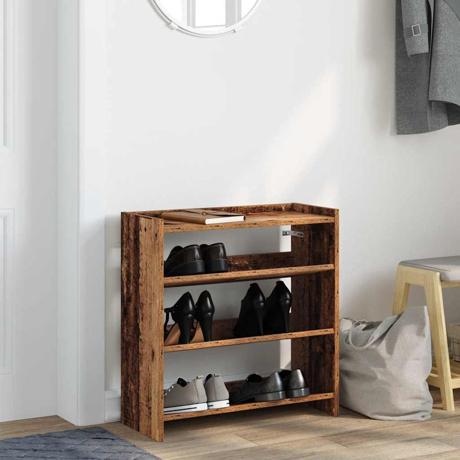 Schoenenrek 60x25x62 cm bewerkt hout oud houtkleurig