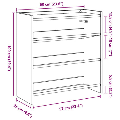 Schoenenrek 60x25x62 cm bewerkt hout oud houtkleurig