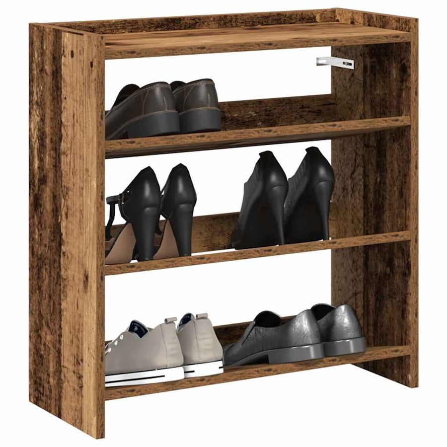 Schoenenrek 60x25x62 cm bewerkt hout oud houtkleurig